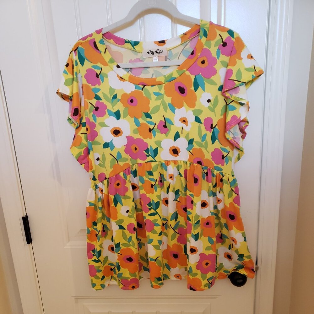 Haptics Yellow Floral Babydoll Top Large